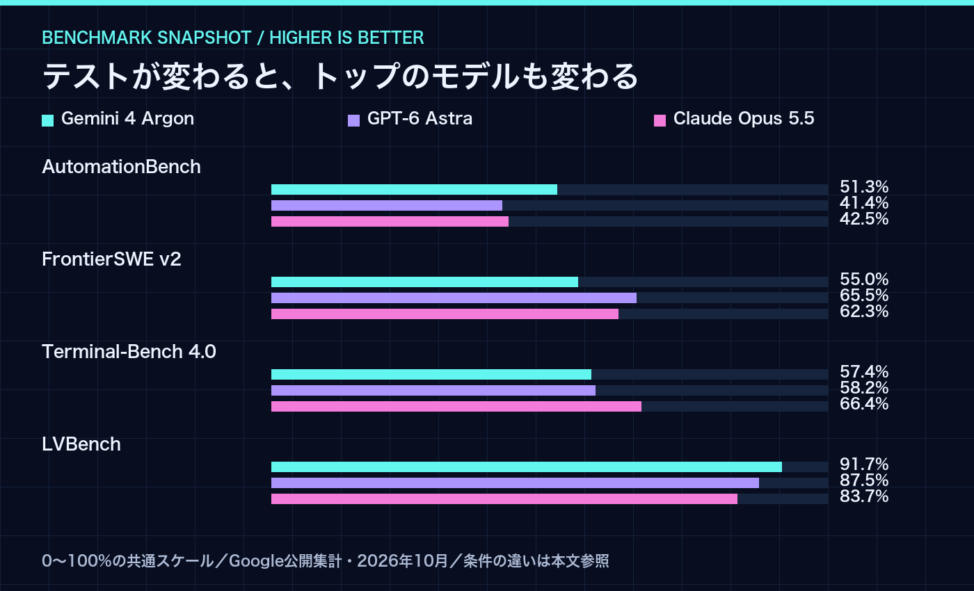 Google公開集計から4項目を抜粋。棒は0〜100%の共通スケール。独自実測ではありません。